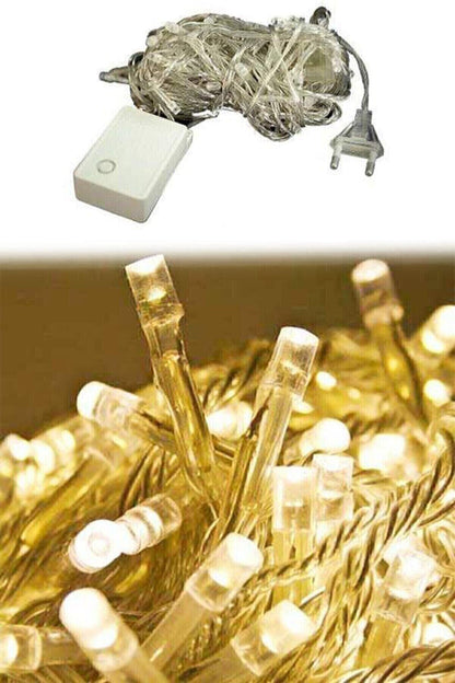 100led Fişli Pirinç Led 10 Mt Sarı 8 Modlu Şerit Led Dekor Lambası Animasyonlu Yılbaşı Ağacı Işığı