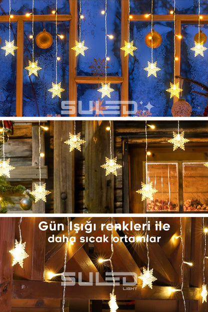 Kar Tanesi 5 Metre Modlu Perde Led Işık 19 Saçak Gün Işığı 220V Fişli Dekoratif İç & Dış Mekan