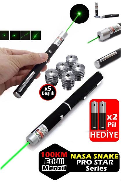 5in1 Nasa Snake Pro Series Yeşil Lazer Pointer 300 Mw 100 Km Etkili Green Laser Pointer Güçlü