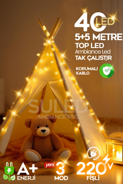 Rgb 5 Metre Topled 20 Led 220v Fişli Tak Çalıştır Dekoratif Iç Ve Dış Mekan Aydınlatma Süsleme Işığı