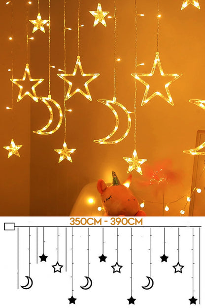 Sl-1037 Ay Yıldız Perde Led 8 Mod Saçaklı Perde Peri Mutfak Işık Dekoratif Lamba Led Işık