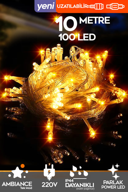10 Metre 100Led Gün Işığı İç & Dış Mekan Süsleme Işığı IP44 Yağmura Dayanıklı Bahçe Ev Led Işık