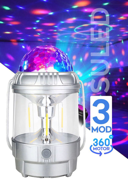 Kamp & Disco 3 Modlu Parti Işığı 20W USB Şarjlı TYPE-C Çıkışlı El Feneri Çok Fonksiyonlu Led Lamba