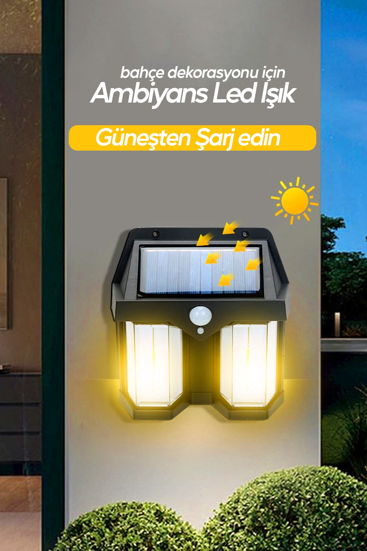 Sensörlü Solar Panelli 3 Modlu Pilli Otomatik Bahçe Aydınlatması Duvar Led Işık