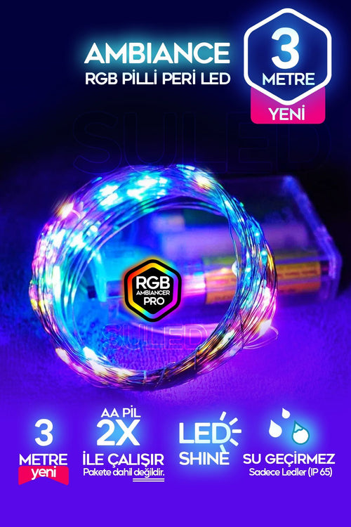 3 Metre Pilli Rgb Peri Led Ince Tel Dekoratif Lambası Renkli Dekor Perde Ledli Bahçe Oda Kafe Duvar