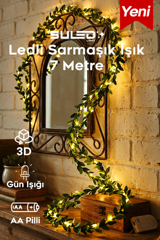 7 Metre Yapay Sarmaşık Çiçek ve Pilli Peri LED Gün Işığı 2'li Dekoratif Set