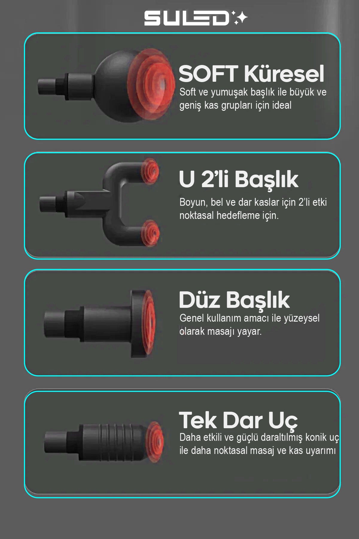 Masaj Cihazı Masaj Tabancası Masaj Pro 3 Şarjlı 4 Başlıklı 6 Kademeli Masaj Aleti Sessiz