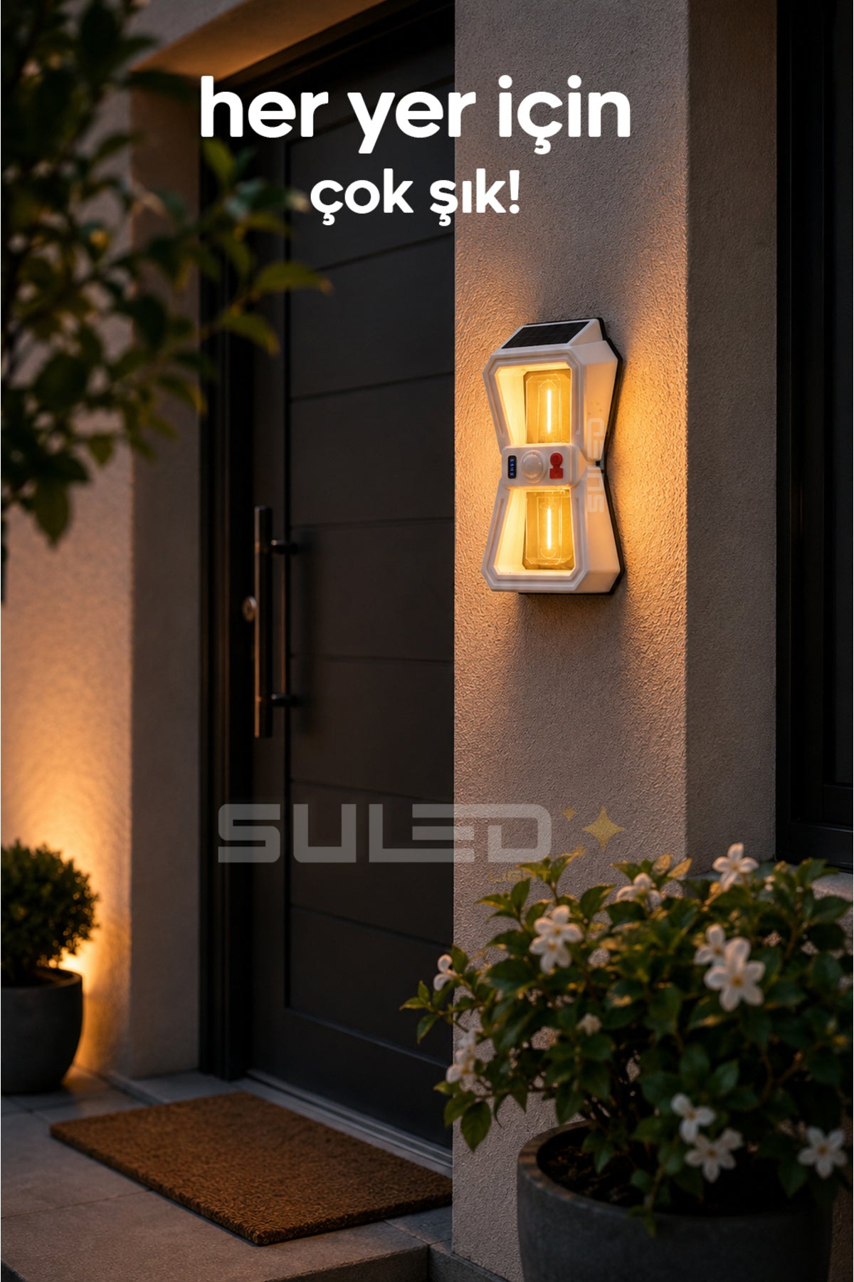 Sensörlü 4 Led Solar Panelli Pilli Otomatik Bahçe Aydınlatması Duvar Led Işık
