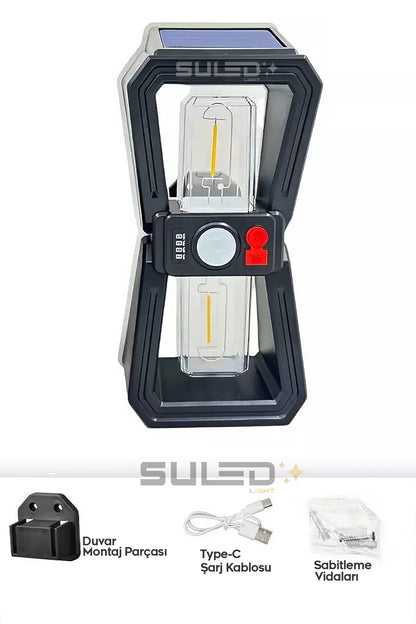Sensörlü 2 Led Solar Panelli Pilli Otomatik Bahçe Aydınlatması Duvar Led Işık