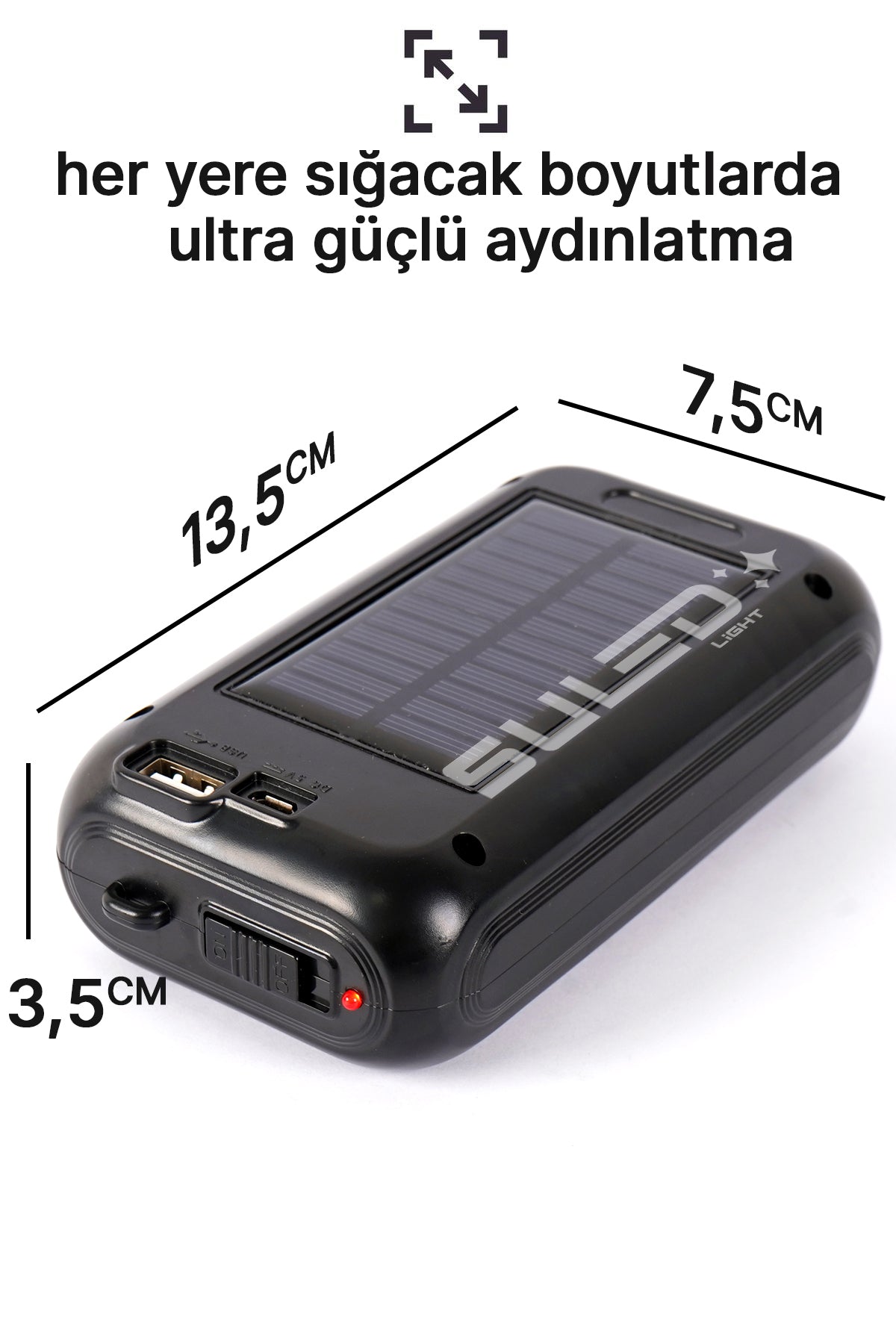 Güneş Panelli Handy Power Bank Fener Işıldak 32 Süper Smd Ledli El Feneri Ev Kamp Outdoor Aydınlatma