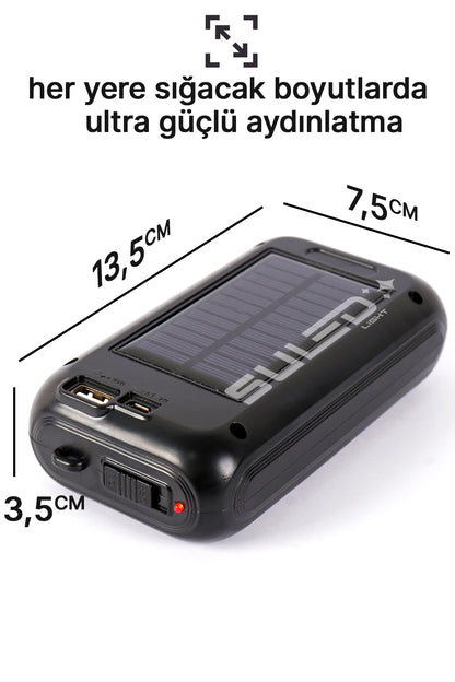 Güneş Panelli Handy Power Bank Fener Işıldak 32 Süper Smd Ledli El Feneri Ev Kamp Outdoor Aydınlatma