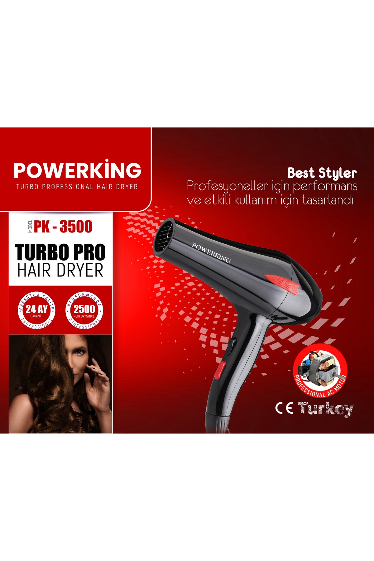 2500W Profesyonel Turbo Fön Makinası Saç Düzleştirici Şekillendirici Saç Kurutma Makinası