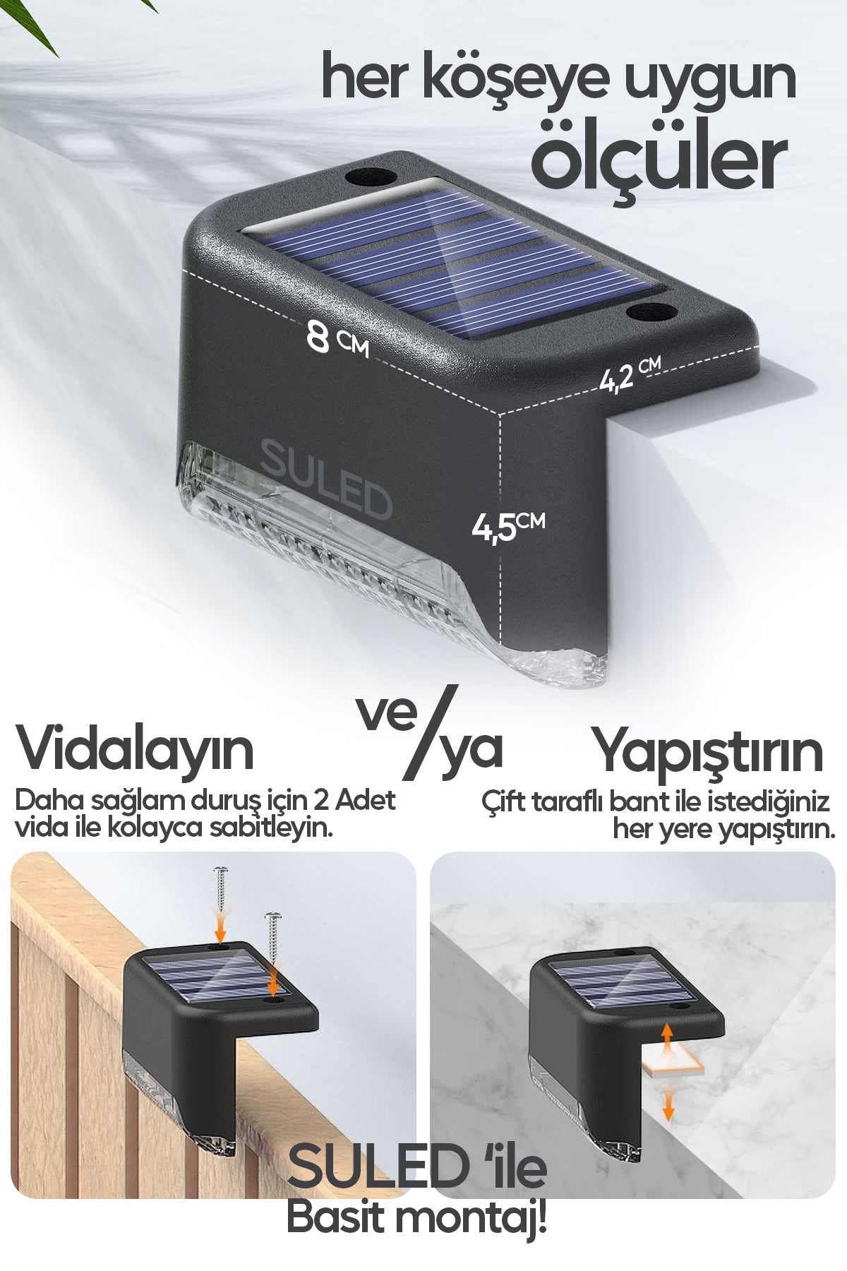 Köşebent Bahçe Aydınlatması Solar Panelli Gün Işığı Led Işık Su Geçirmez Merviden Balkon Yol Çit