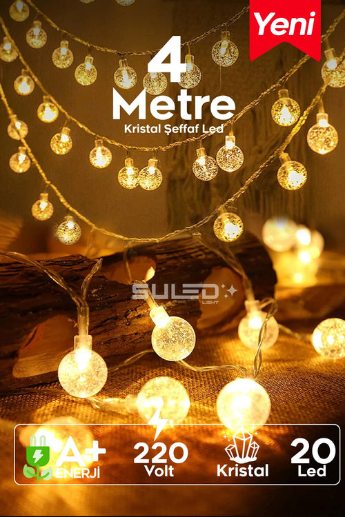 20 Kristal Ledli 220V 4 Metre Dekoratif Aydınlatma Led Işık Gün Işığı İç & Dış Mekan Süsleme