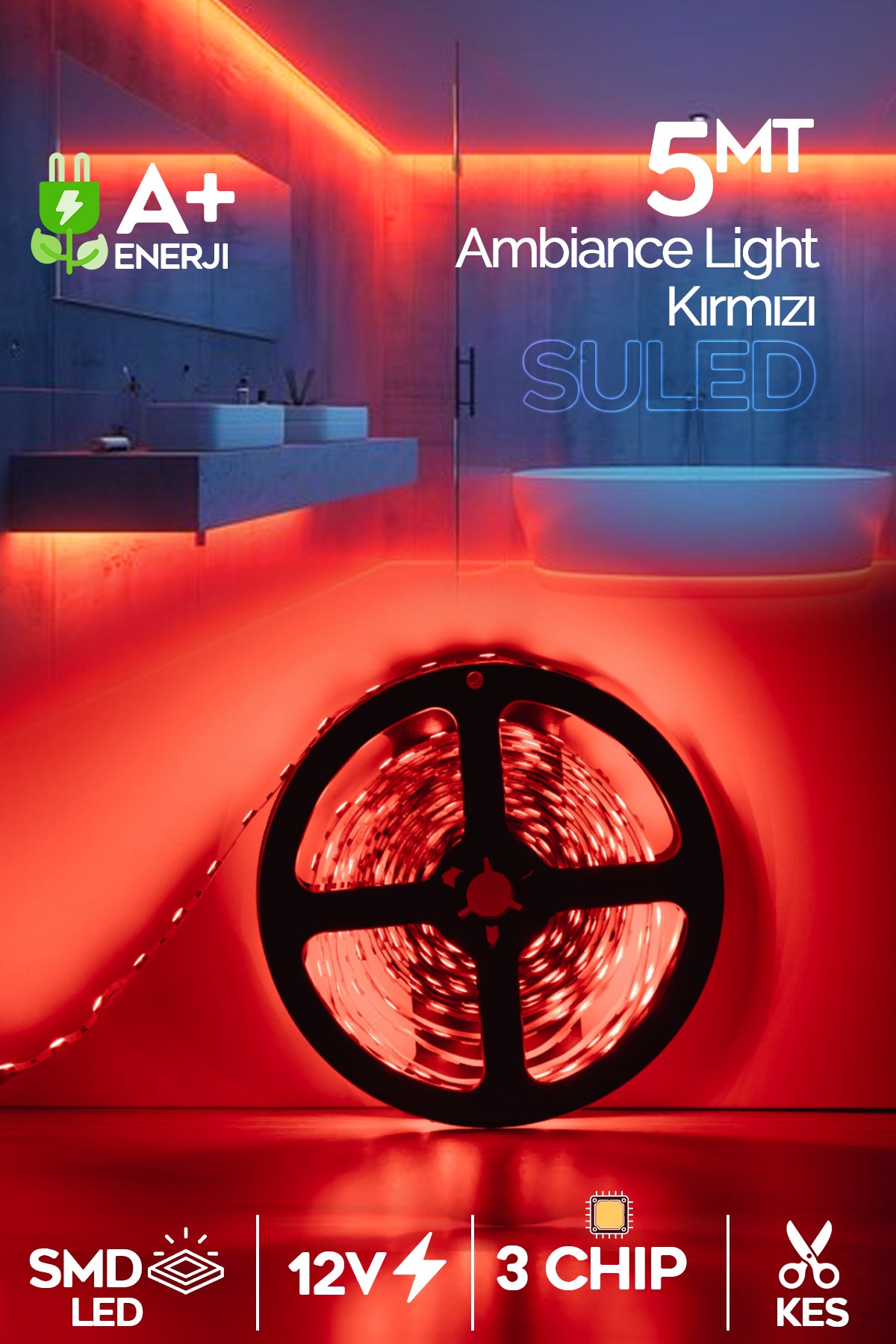 Şerit Led 5 Metre Beyaz Işık 3 Çipli Pro Ambiyans Aydınlatma Mutfak Salon Yatak Odası Led Işık