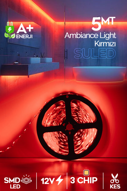 Şerit Led 5 Metre Beyaz Işık 3 Çipli Pro Ambiyans Aydınlatma Mutfak Salon Yatak Odası Led Işık