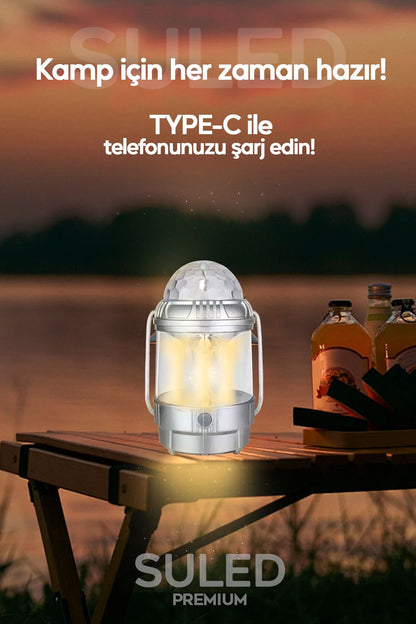 Kamp & Disco 3 Modlu Parti Işığı 20W USB Şarjlı TYPE-C Çıkışlı El Feneri Çok Fonksiyonlu Led Lamba