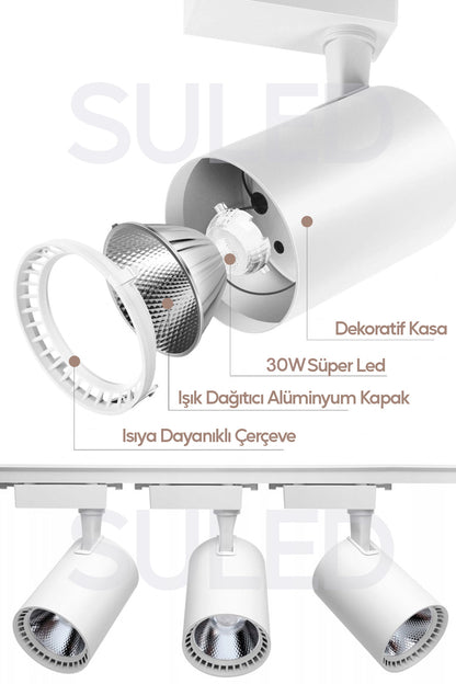 Ray Spot Işık Siyah Kasa - Gün Işığı 360/90 Dönebilen 30W Ray Spotu Led Işık Pro 220V