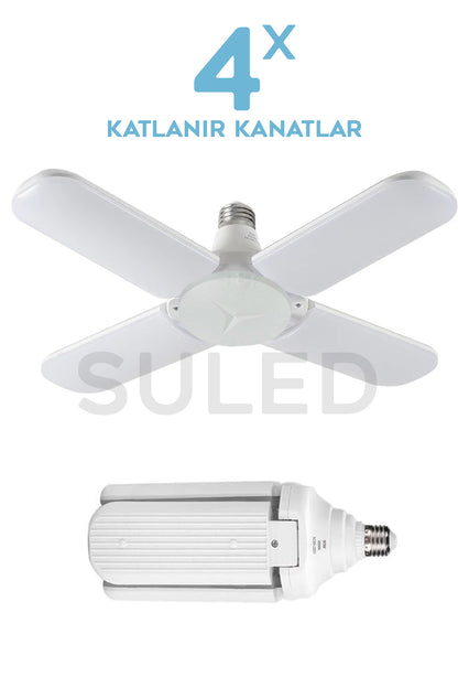 Pervane 4 Kanat Led Ampül 50W 5000 Lümen Süper Güçlü E27 Lamba A Kalite Beyaz Işık