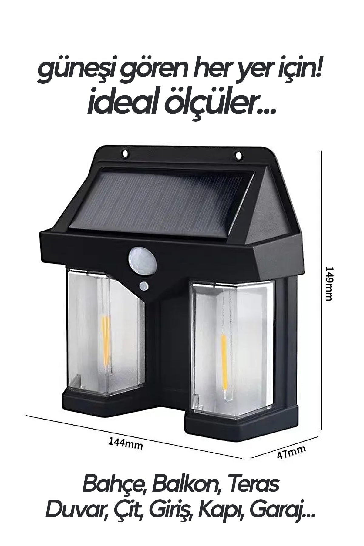 Sensörlü Solar Panelli 3 Modlu Pilli Otomatik Bahçe Aydınlatması Duvar Led Işık