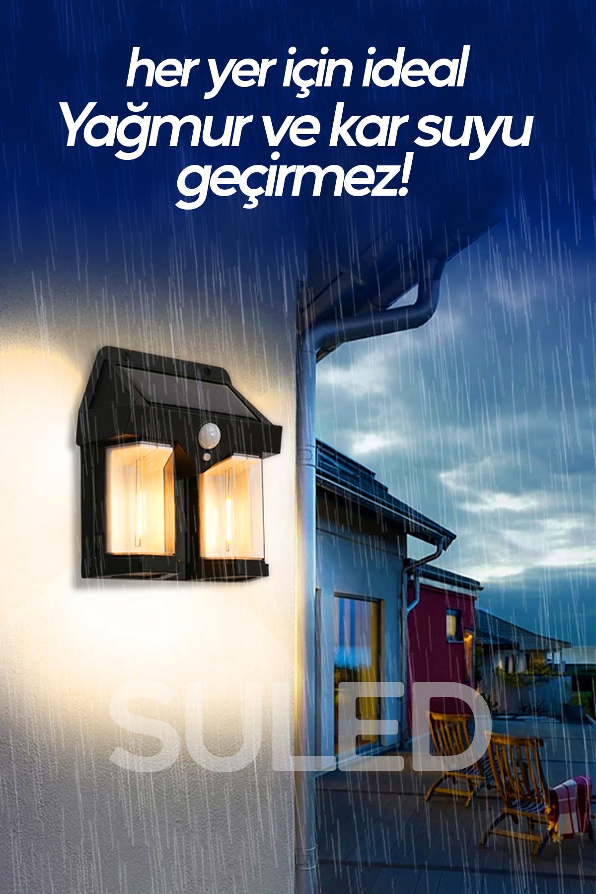 Sensörlü Solar Panelli 3 Modlu Pilli Otomatik Bahçe Aydınlatması Duvar Led Işık