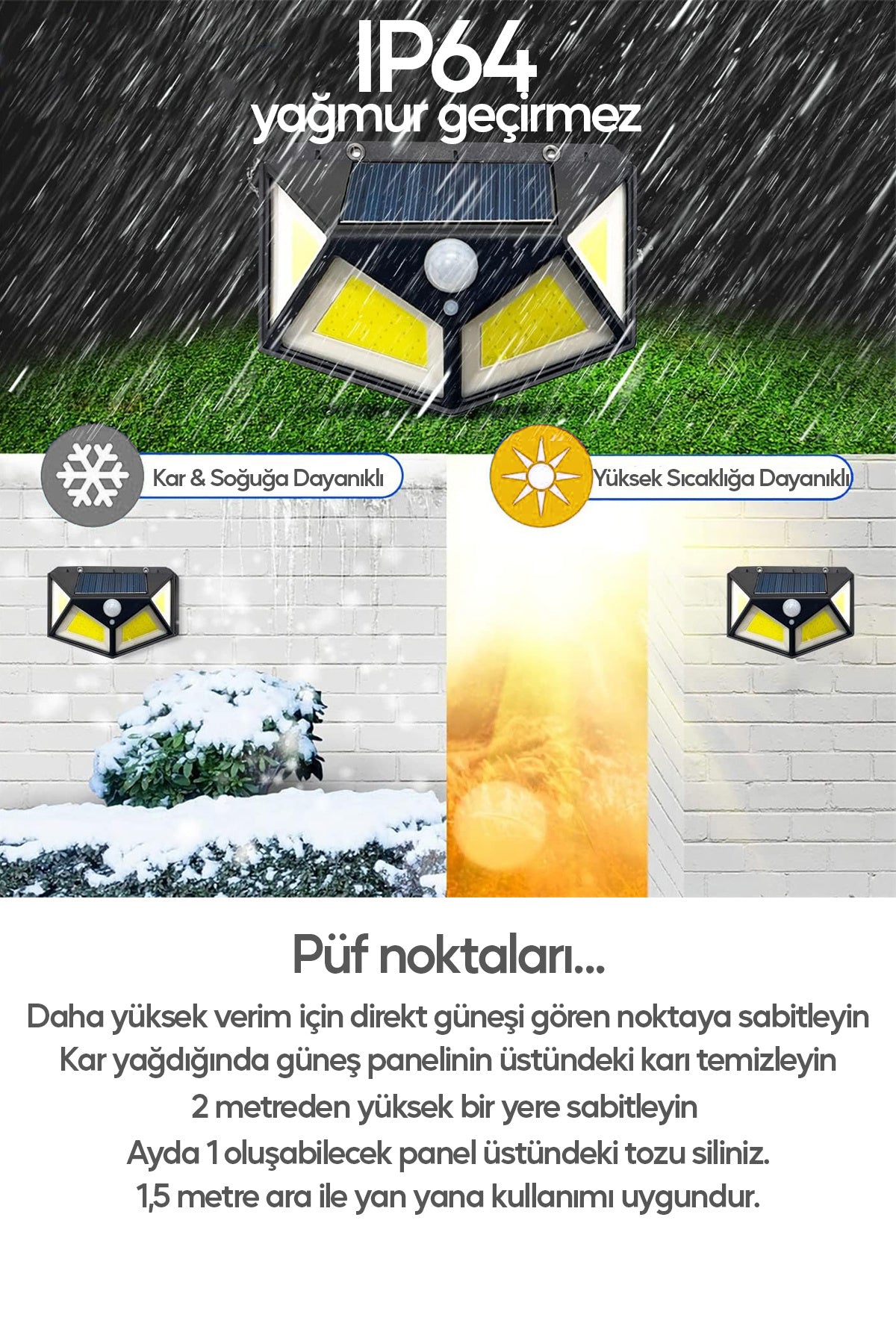 Profesyonel Sensörlü Bahçe Aydınlatma Lambası Solar Güneş Panelli Tam Otomatik 3 Modlu