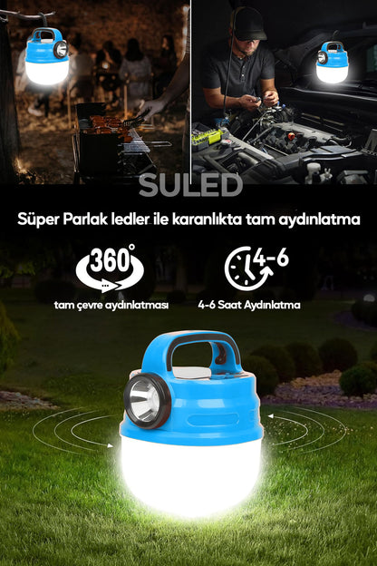 6 Modlu El Feneri ve Kamp Lambası USB & Solar Şarjlı SMD Led Askılı Taşınabilir Işık