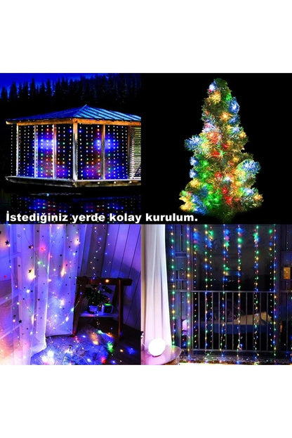 Rgb Perde Led 3x3 Mt 300 Ledli 8 Modlu10 Saçaklı Kumandalı Peri Mutfak Işık Dekoratif Lamba