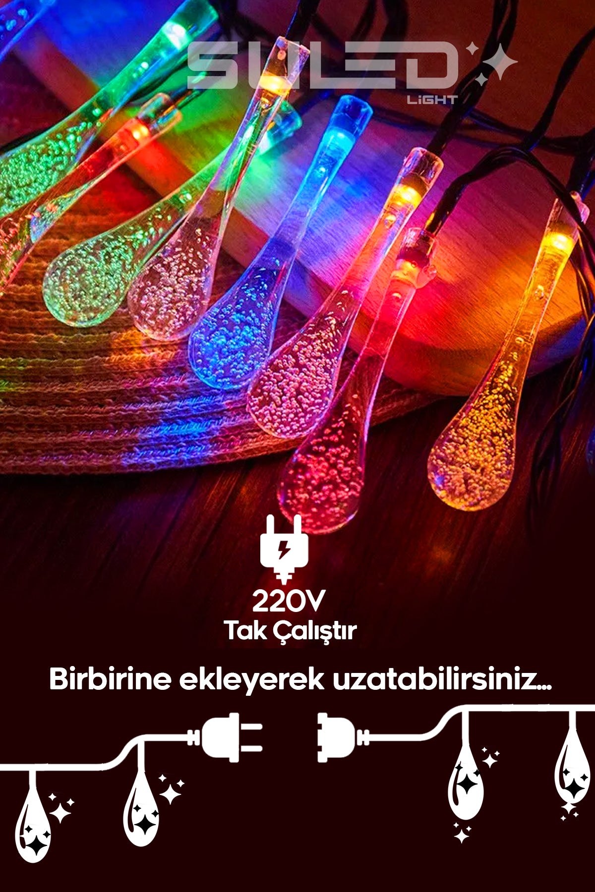5 Metre 20 RGB Led Işık 220V Fişli Süsleme Ortam Işığı Dekoratif Led İç ve Dış Mekan - Uzatılabilir