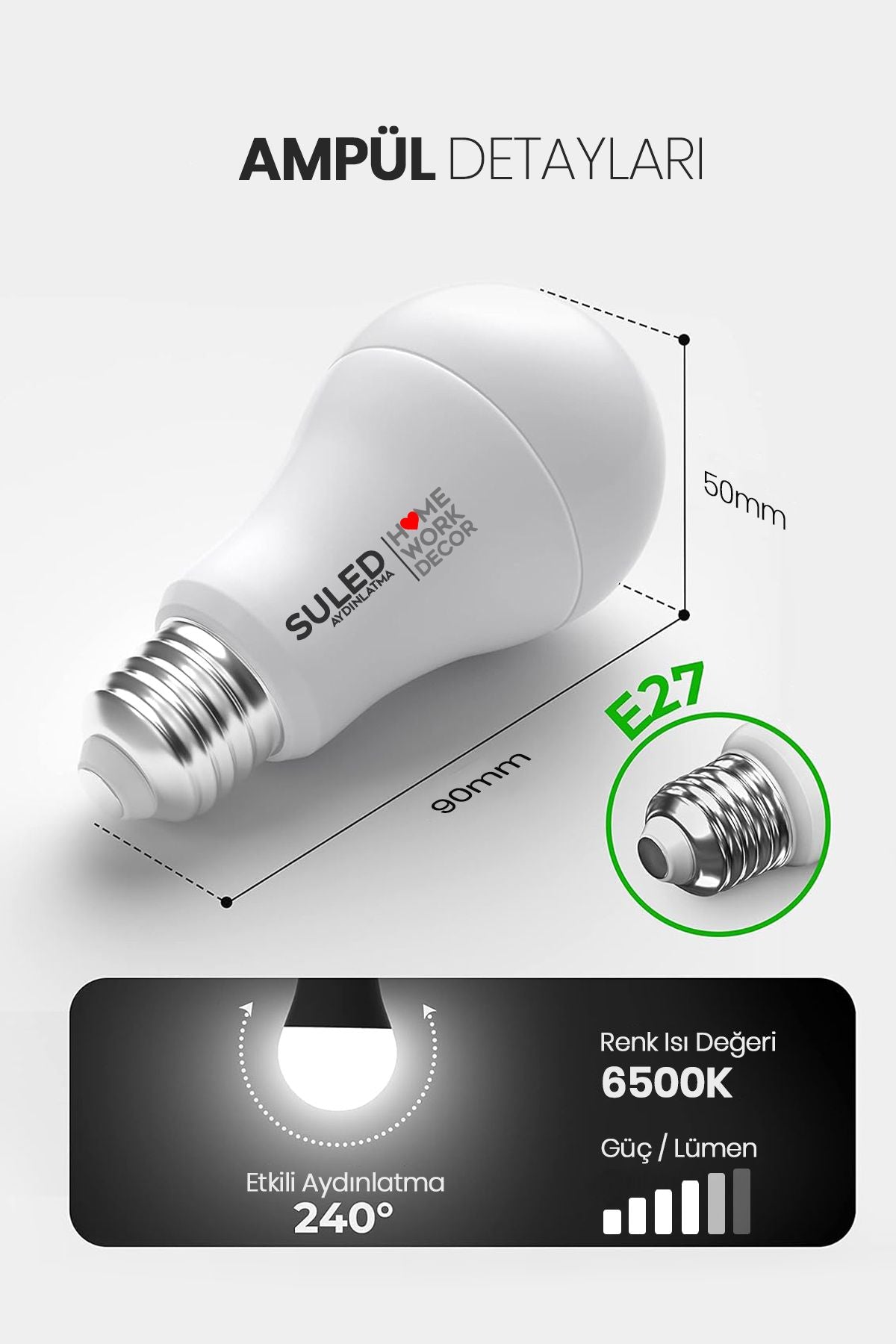 Led Ampül 10 Adet 9w Smd Süper Parlak Led Beyaz Işık 6500k Tasarruflu Lamba