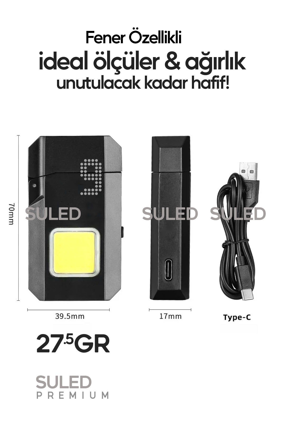Şarjlı Çakmak T9 LED Fener Özellikli USB Şarjlı Kamp Çakmağı COB Led CE Rüzgardan Etkilenmez