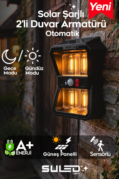 Sensörlü 4 Led Solar Panelli Pilli Otomatik Bahçe Aydınlatması Duvar Led Işık