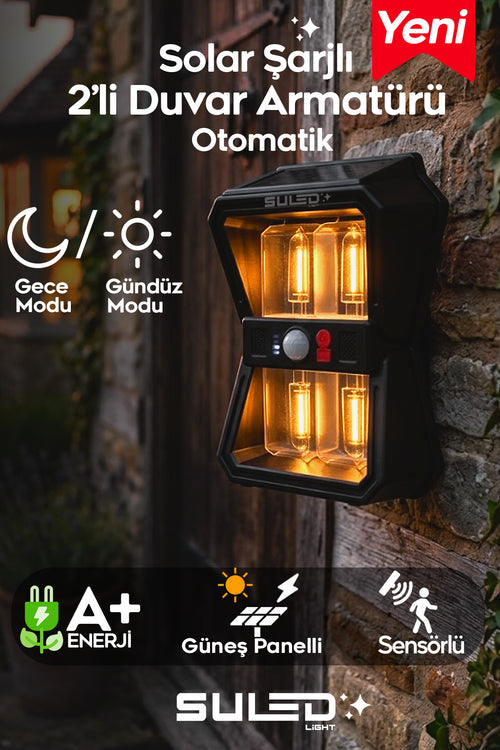 Sensörlü 4 Led Solar Panelli Pilli Otomatik Bahçe Aydınlatması Duvar Led Işık