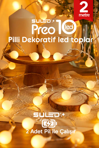Preoo 2 Metre 10'lu Dekoratif Led Top Işıklar Pilli Ambiyans Işıkları Oda Bahçe ve Dekor