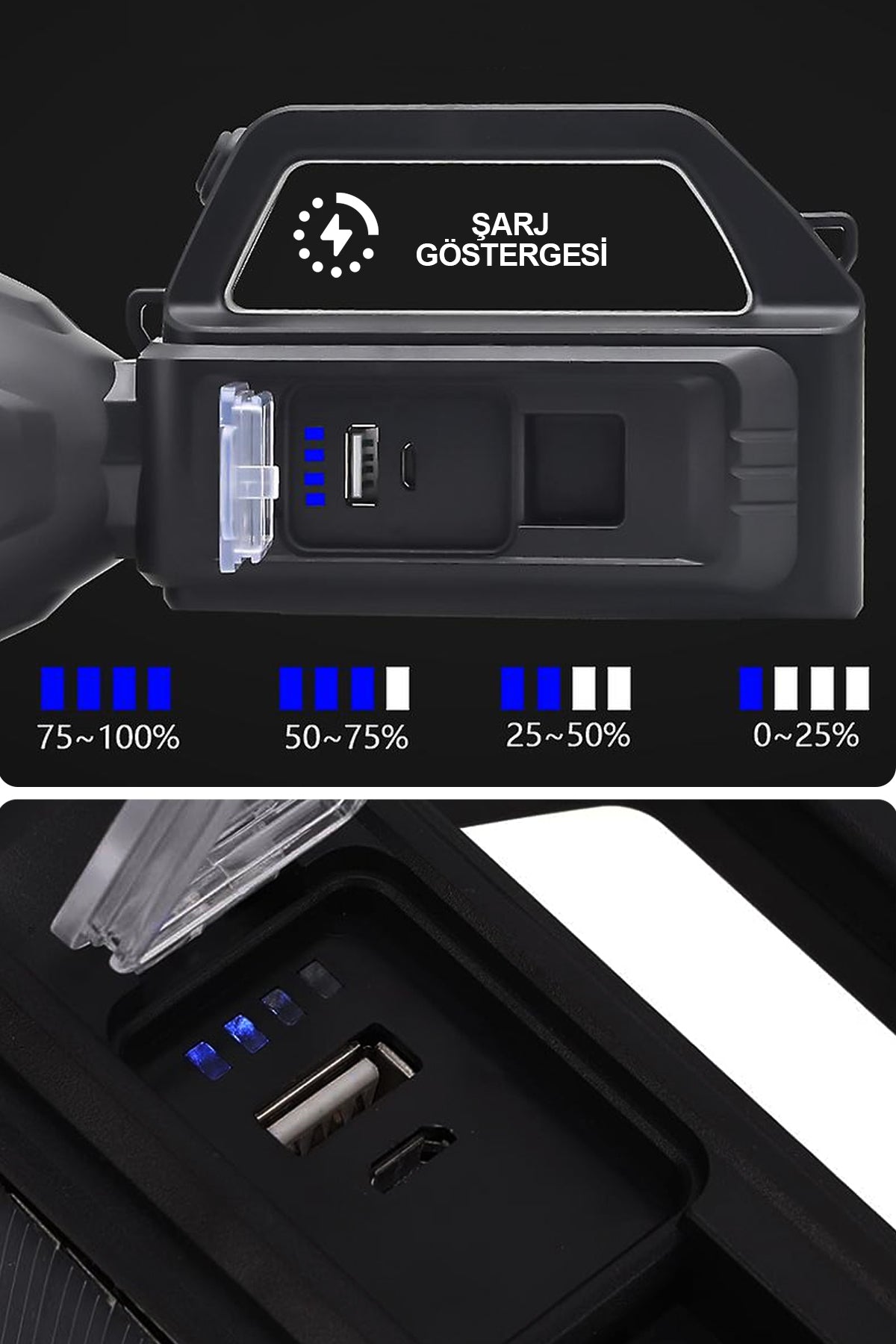 Şarjlı Led EL FENERİ LED IŞIK Solar Şarjlı USB Power Bank Özellikli Multi Fonksiyonlu Kamp Lambası