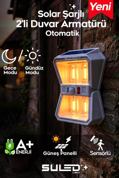Sensörlü 4 Led Solar Panelli Pilli Otomatik Bahçe Aydınlatması Duvar Led Işık