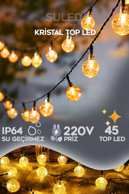 Dekoratif Top Led Işık Kristal Efektli İç Mekan & Bahçe Aydınlatması 220V Fişli 45 Top Led