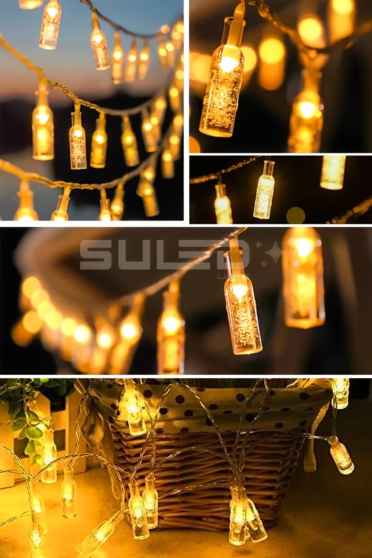 20 Led Şişe Figürlü Işık Dizisi 5 Metre 220V Fişli Dekor ve Süsleme Işığı Gün Işığı Rengi Led Işık
