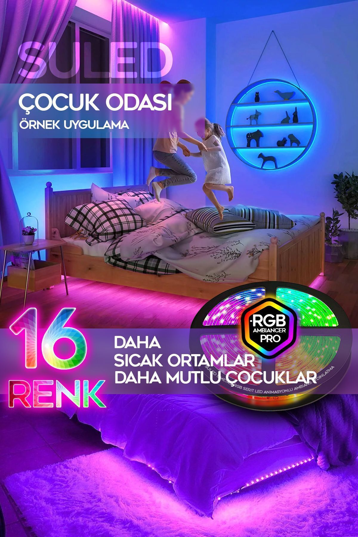 10 Metre Şerit Led 16 Mod Ambiyans Ortam Işığı Tak Çalıştır Kumandalı Trafolu Rgb Şerit Işık