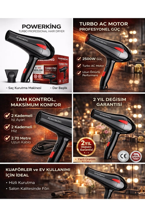 2500W Profesyonel Turbo Fön Makinası Saç Düzleştirici Şekillendirici Saç Kurutma Makinası