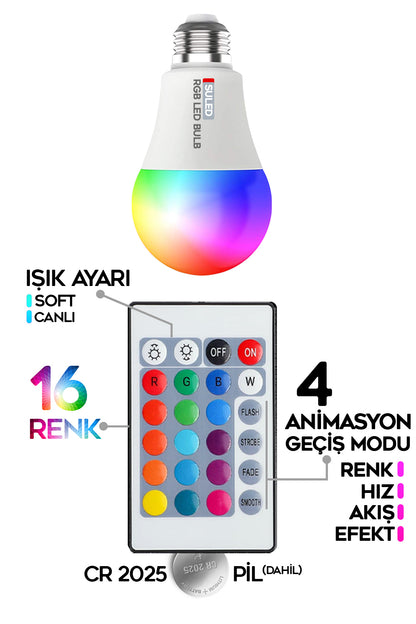 Rgb Led Lamba Kumandalı Ambiyans Aydınlatma 2000 Lümen Tasarruflu Renk Değiştiren Led Işık