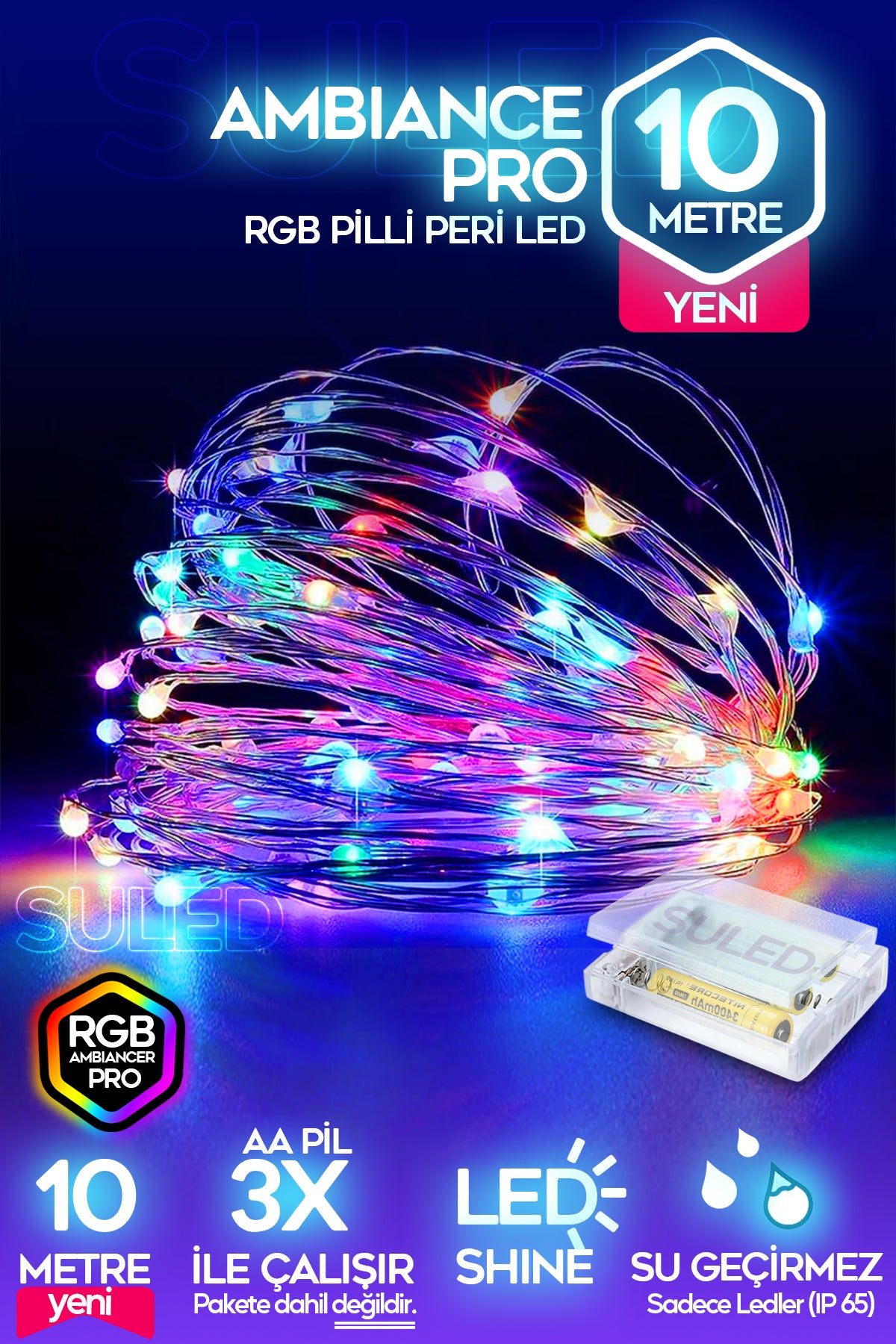 Rgb Pilli Led Işık 10 Metre Iç & Dış Mekan Parti Dekor Kutlama Işığı Renkli Led Dekorasyon Sl-1056