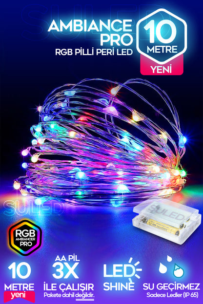 Rgb Pilli Led Işık 10 Metre Iç & Dış Mekan Parti Dekor Kutlama Işığı Renkli Led Dekorasyon Sl-1056