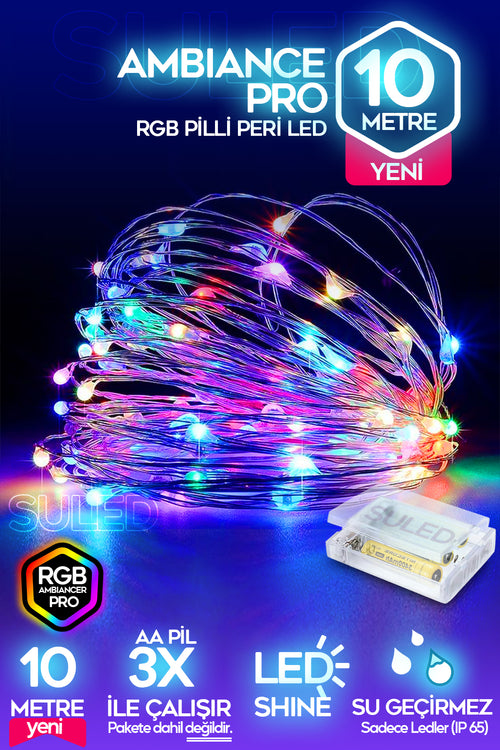 Rgb Pilli Led Işık 10 Metre Iç & Dış Mekan Parti Dekor Kutlama Işığı Renkli Led Dekorasyon Sl-1056