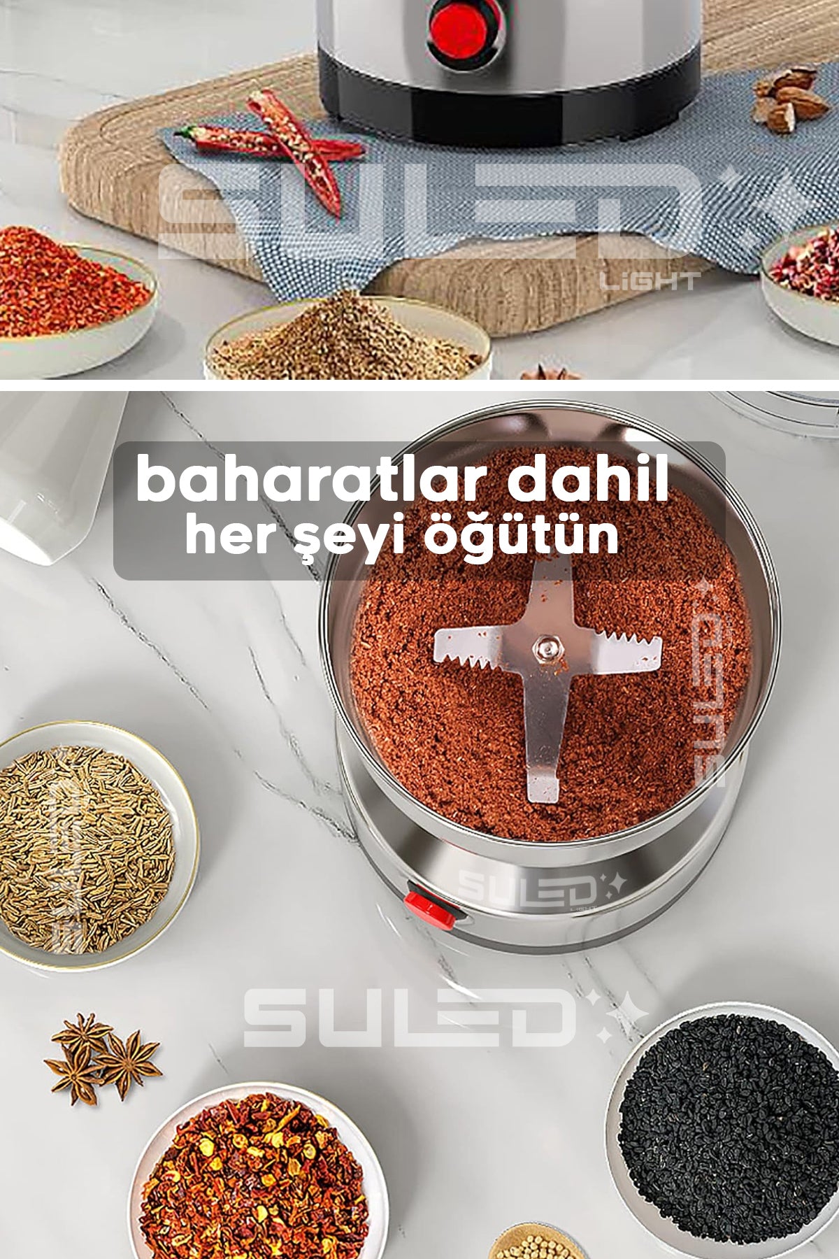 Kahve & Baharat Öğütücü Bigpro 280W Paslanmaz Çelik 220V Fişli Öğütücü - Parçalayıcı