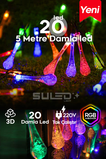 5 Metre 20 RGB Led Işık 220V Fişli Süsleme Ortam Işığı Dekoratif Led İç ve Dış Mekan - Uzatılabilir
