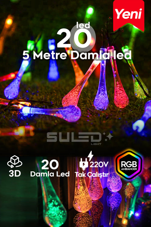 5 Metre 20 RGB Led Işık 220V Fişli Süsleme Ortam Işığı Dekoratif Led İç ve Dış Mekan - Uzatılabilir