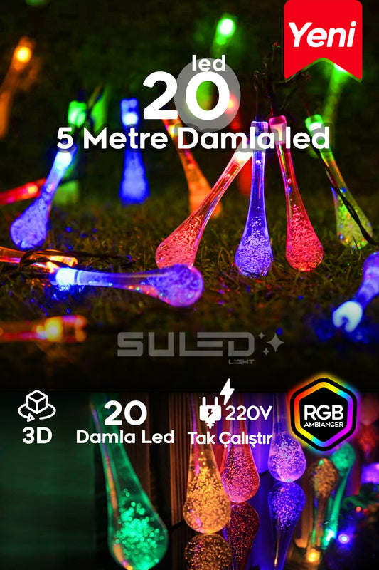5 Metre 20 RGB Led Işık 220V Fişli Süsleme Ortam Işığı Dekoratif Led İç ve Dış Mekan - Uzatılabilir