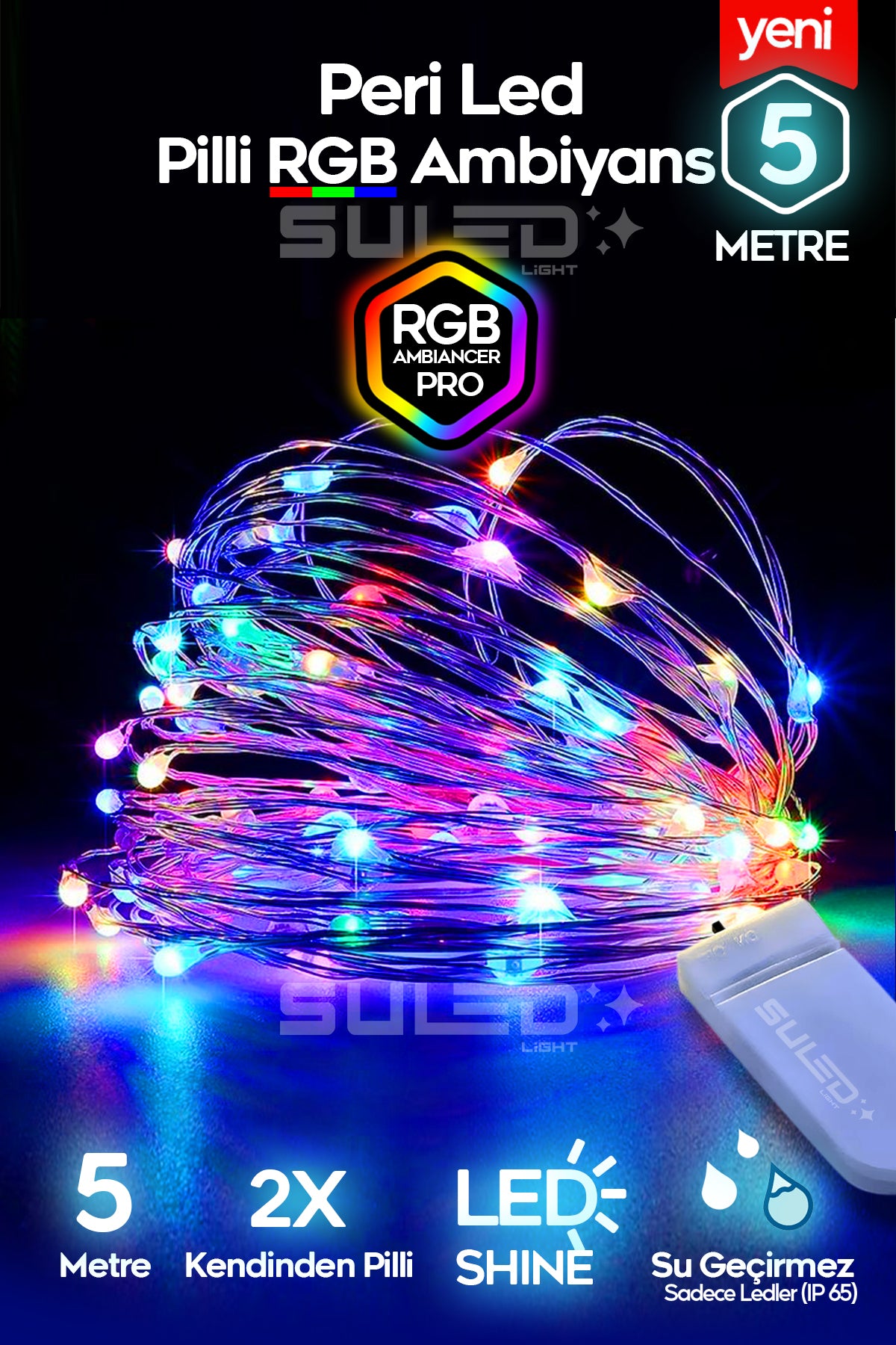 Peri Led 5 Metre Led Işık RGB- Çok Renkli Pilli Dekoratif Ambiyans Süsleme Ledleri
