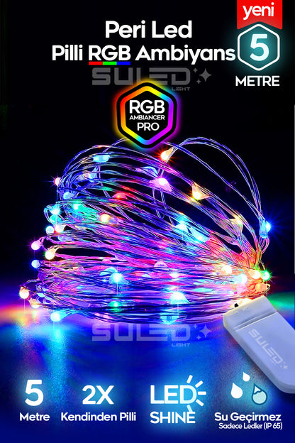 Peri Led 5 Metre Led Işık RGB- Çok Renkli Pilli Dekoratif Ambiyans Süsleme Ledleri